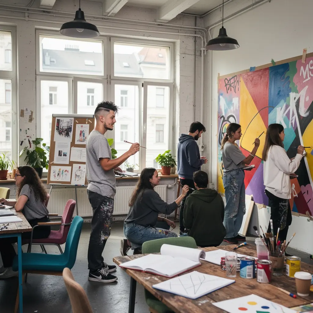 Eine kreative Person, die an einem Holzprojekt arbeitet, umgeben von Werkzeugen.