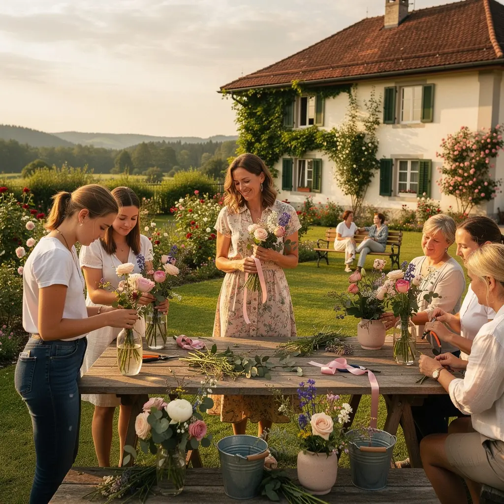 Ein offenes Handbuch mit Anleitungen zum Stricken von bunten Schals.