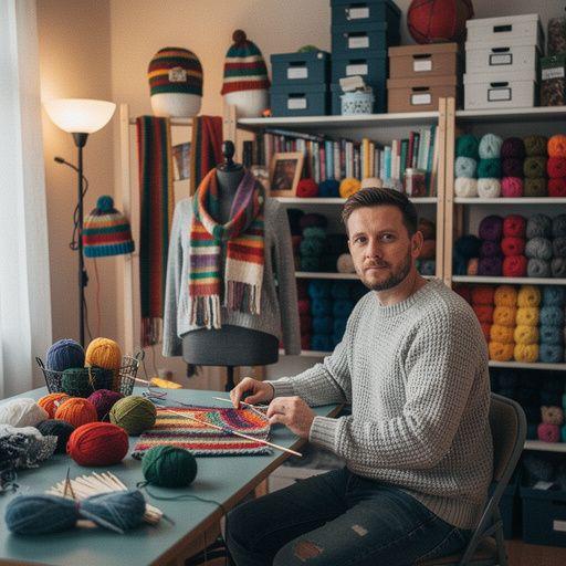 Eine Nahaufnahme von handgefertigten Strickwaren auf einem Tisch.